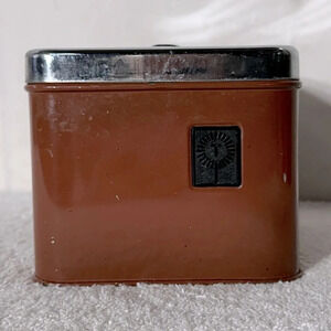 Vintage Brentwood Brown Painted Metal  Small Tea Canister With Lid